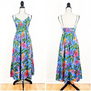 NWT By the River Blue Tropical Floral Midi Dress, Size Small